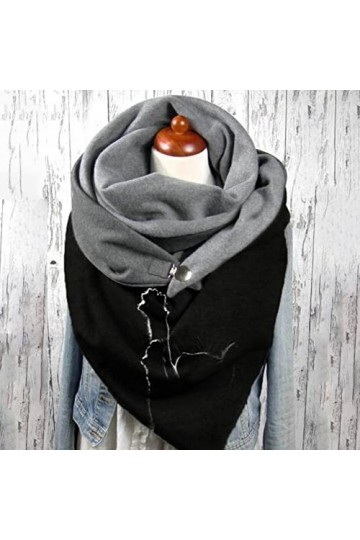 Herbests Écharpe triangulaire pour femme - Écharpe chaude - Avec bouton - En coton - Chaude - Écharpe dautomne - Doux - Coup