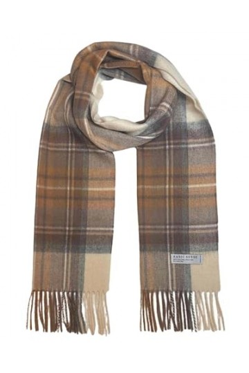 Basic Sense Écharpe tartan en laine à carreaux écossais en laine de Mongolie, beige, taille unique