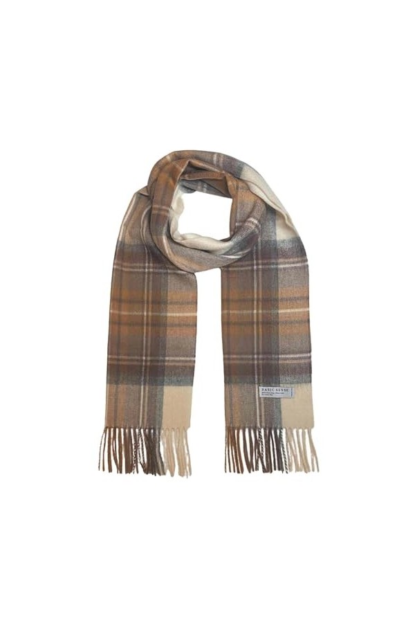 Basic Sense Écharpe tartan en laine à carreaux écossais en laine de Mongolie, beige, taille unique