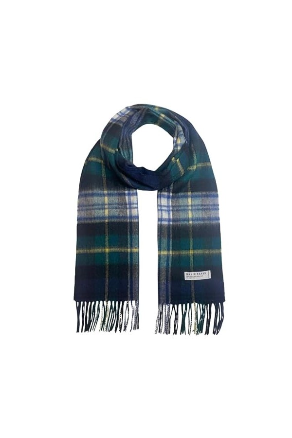 Basic Sense Écharpe tartan en laine à carreaux écossais en laine de Mongolie, beige, taille unique