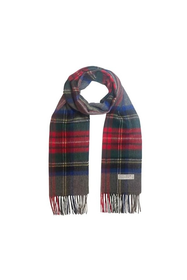 Basic Sense Écharpe tartan en laine à carreaux écossais en laine de Mongolie, beige, taille unique