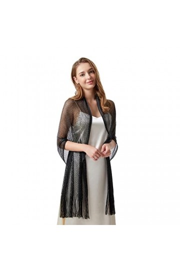 S.Young Écharpe élégante en fil de polyester pour femme - Cadeau pour femme - 50 cm x 180 cm, Noir , taille unique