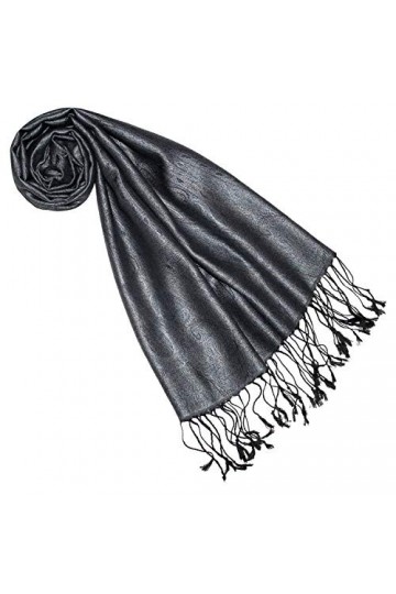 Lorenzo Cana - Écharpe en soie pour femme - 100&nbsp;% soie tissée - Élégant motif cachemire ton sur ton, gris, Taille Unique