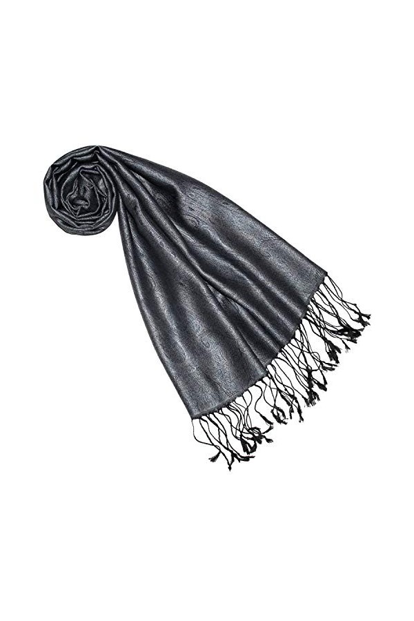 Lorenzo Cana - Écharpe en soie pour femme - 100&nbsp;% soie tissée - Élégant motif cachemire ton sur ton, gris, Taille Unique