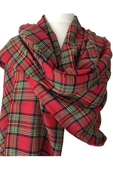 Purple Possum® Écharpe tartan Royal Stewart pour femme Rouge Vert Coton à carreaux Commerce équitable