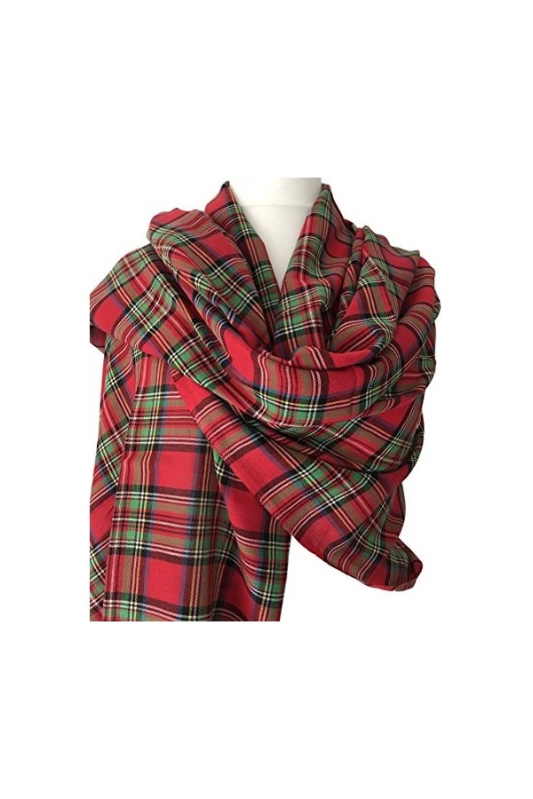 Purple Possum® Écharpe tartan Royal Stewart pour femme Rouge Vert Coton à carreaux Commerce équitable