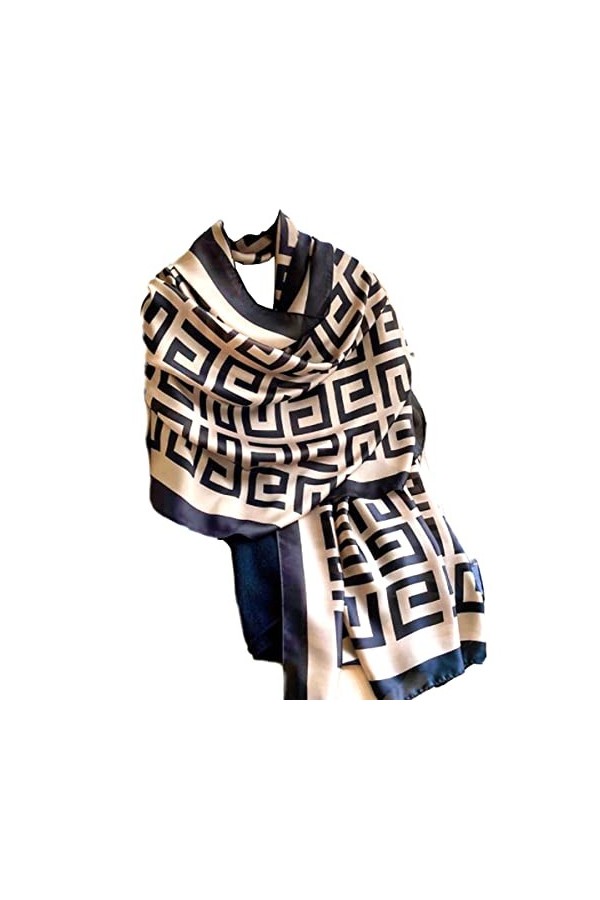 LA FERANI - Écharpe en soie beige 180 x 90 cm légèrement douce avec aspect tissu de soie pour femme, beige