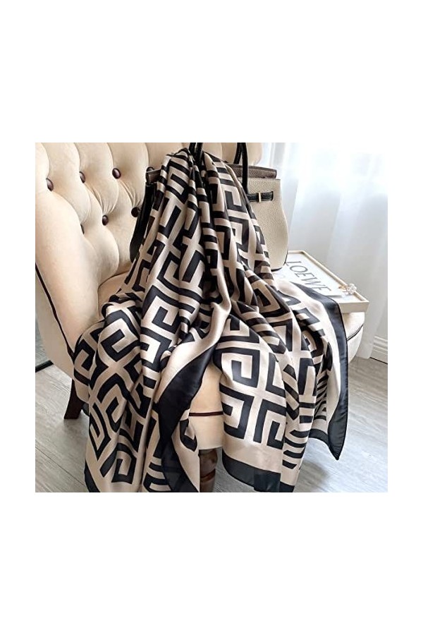 LA FERANI - Écharpe en soie beige 180 x 90 cm légèrement douce avec aspect tissu de soie pour femme, beige