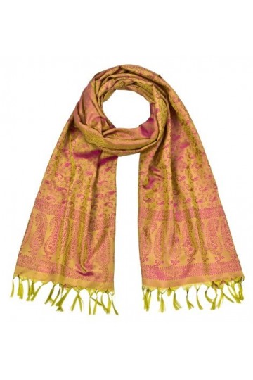 Maha Ranis main tressé Jacquard écharpe 100% soie pure soie Pistache Rose