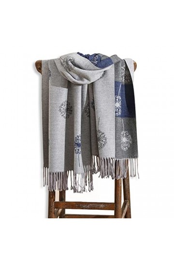 XLUSIV Grande écharpe longue et épaisse en cachemire véritable pour femme, gris, taille unique