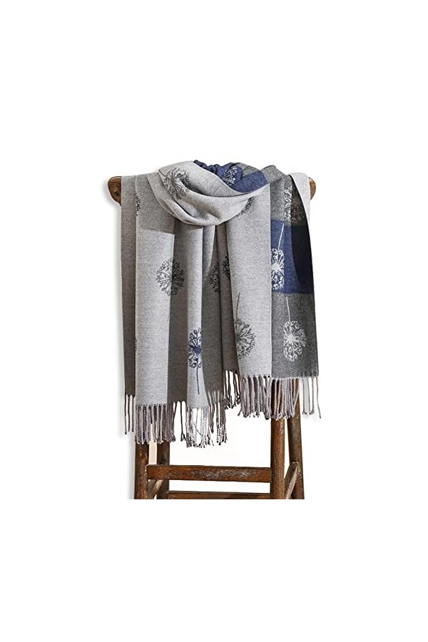 XLUSIV Grande écharpe longue et épaisse en cachemire véritable pour femme, gris, taille unique