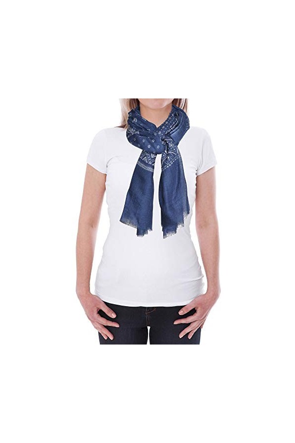 LES POULETTES - Echarpe Cachemire Et Modal Motifs Triangles Bleu