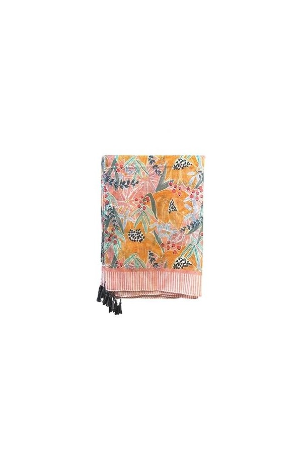 House of Disaster Foulard pour femmes Eden Stola Echarpe Elégante Légère avec un motif floral et des pompons Roses dans un jo