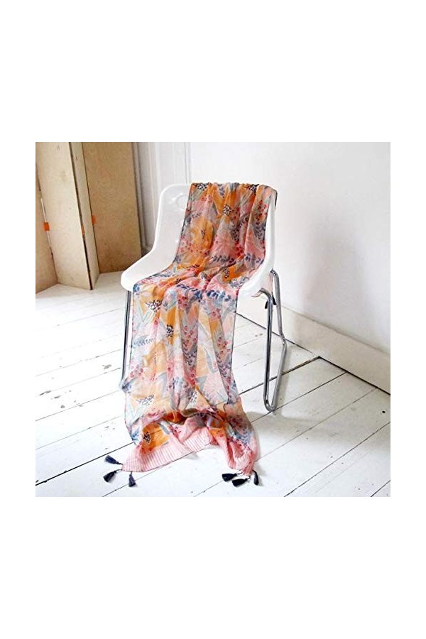 House of Disaster Foulard pour femmes Eden Stola Echarpe Elégante Légère avec un motif floral et des pompons Roses dans un jo