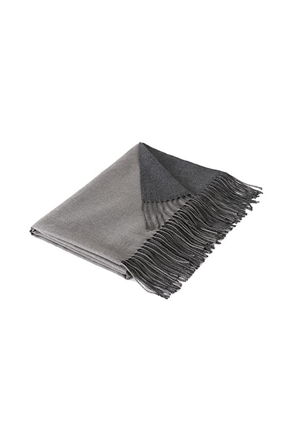 Foulard réversible 100 % cachemire pour femme, 2 tons gris doux, 70 x 200 cm