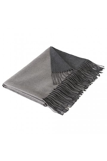 Foulard réversible 100 % cachemire pour femme, 2 tons gris doux, 70 x 200 cm