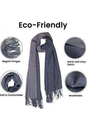 Foulard réversible 100 % cachemire pour femme, 2 tons gris doux, 70 x 200 cm