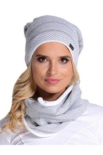 filloo KPL-17-10 Bonnet + Cache-Cou Feminin Top Qualité Élégant- Fabriqué En UE, blanc,UNI