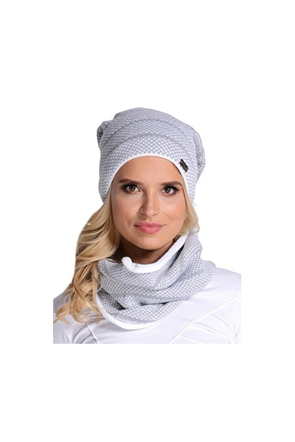 filloo KPL-17-10 Bonnet + Cache-Cou Feminin Top Qualité Élégant- Fabriqué En UE, blanc,UNI
