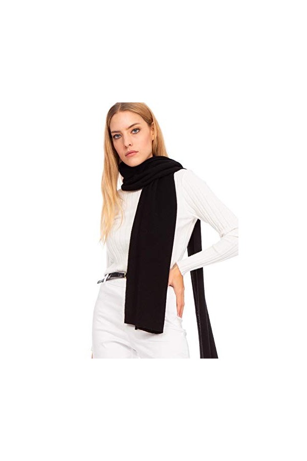 Marine Cashmere - Écharpe en mélange cachemire pour Femme, doux fil en cachemire, fabriqué en Italie Noir 