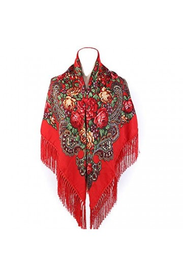 Gudessly Écharpe traditionnelle ukrainienne avec franges - Rouge - Taille unique