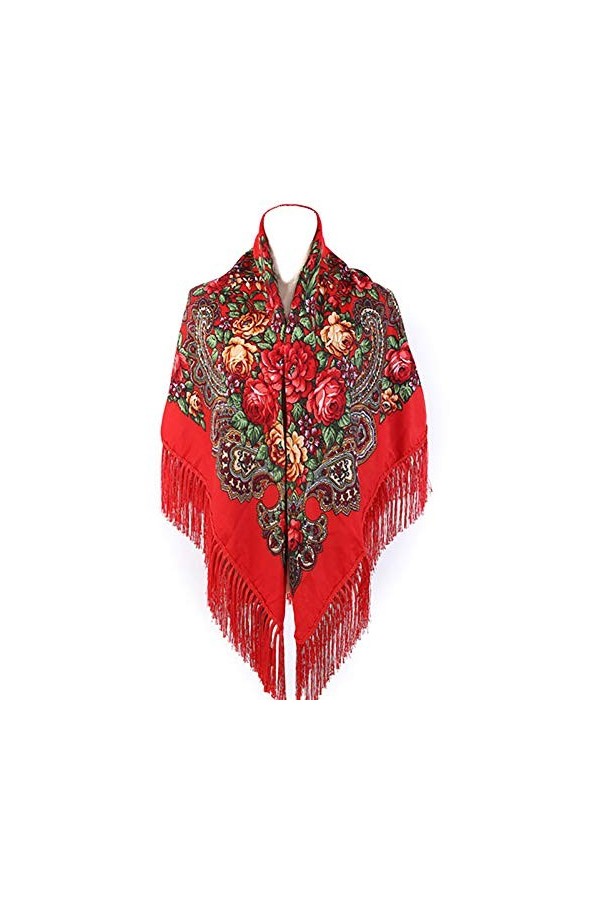 Gudessly Écharpe traditionnelle ukrainienne avec franges - Rouge - Taille unique
