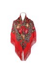 Gudessly Écharpe traditionnelle ukrainienne avec franges - Rouge - Taille unique
