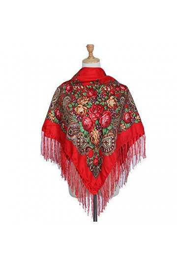 Gudessly Écharpe traditionnelle ukrainienne avec franges - Rouge - Taille unique