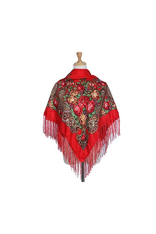 Gudessly Écharpe traditionnelle ukrainienne avec franges - Rouge - Taille unique