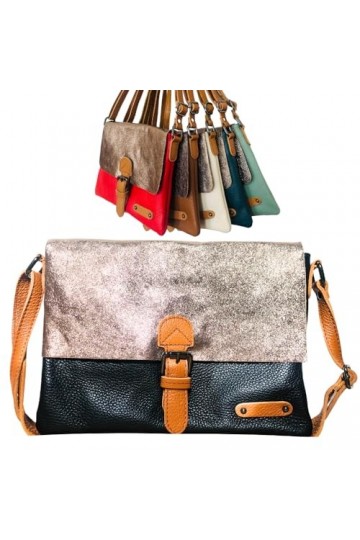 Sac en cuir italien avec rabat brillant | Sac à bandoulière femme | Sac en cuir décontracté | Sac messager | Sac vintage | Ba