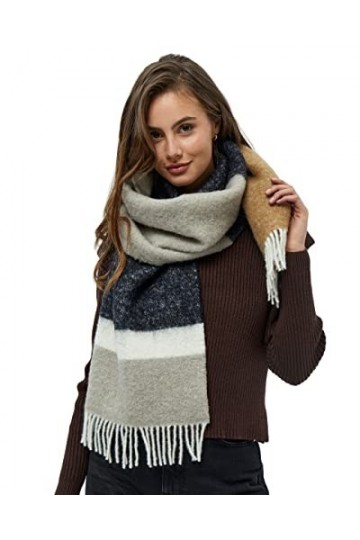 Minus Femme Lakira Striped Scarf 2 Écharpe rayée, 9477 Wood smoke striped, Taille unique EU
