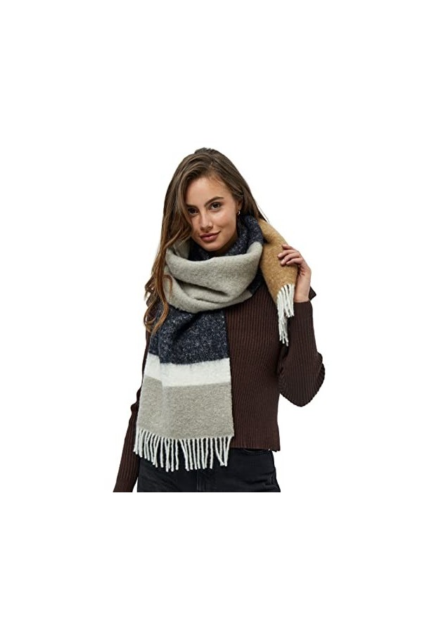 Minus Femme Lakira Striped Scarf 2 Écharpe rayée, 9477 Wood smoke striped, Taille unique EU