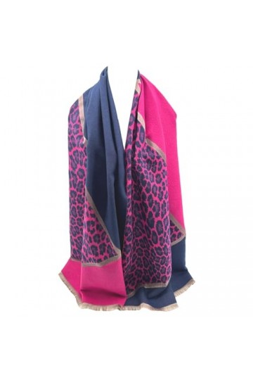 Purple Possum® Écharpe pour femme Motif léopard, Rose et bleu marine, L