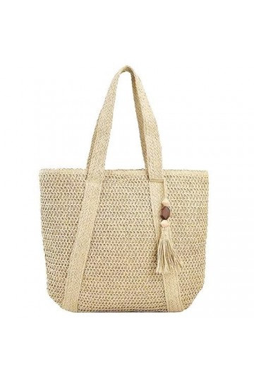 MEMOFYND 1 sac à main tissé crème avec 1 pendentif en bois de pêche, sac à bandoulière, sac de plage, sac de vacances dété, 