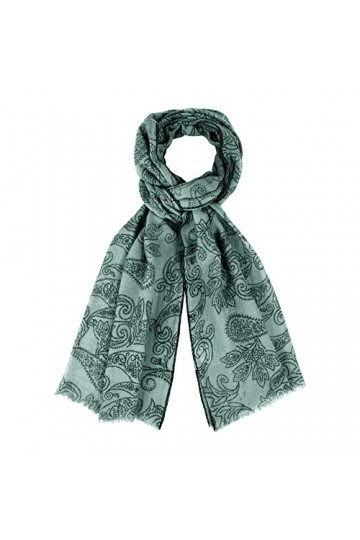LES POULETTES - Echarpe 100% Laine Motifs Cachemire Vert De Gris