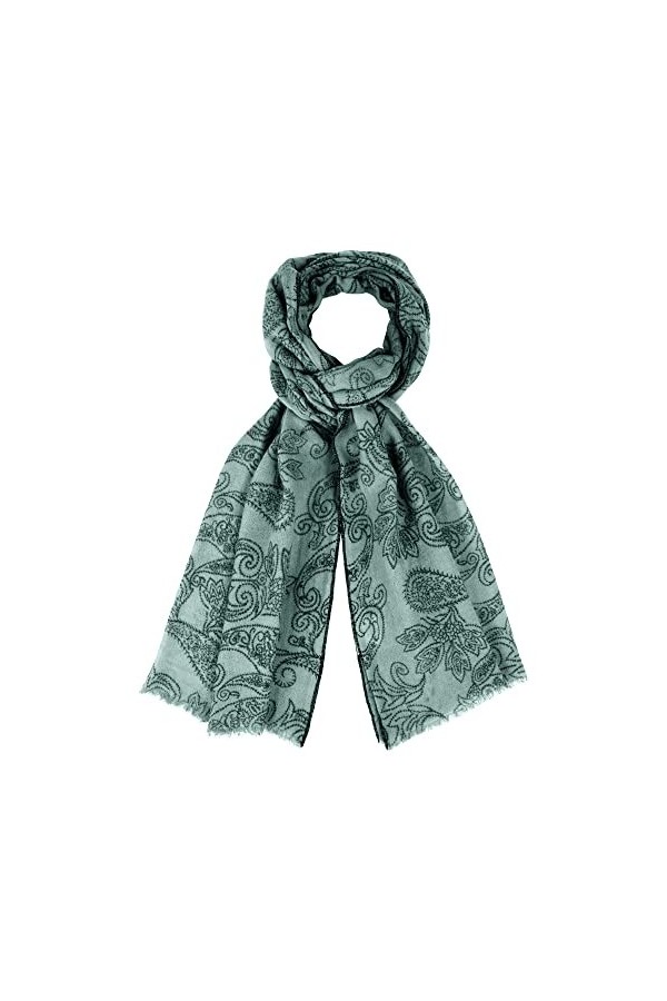 LES POULETTES - Echarpe 100% Laine Motifs Cachemire Vert De Gris