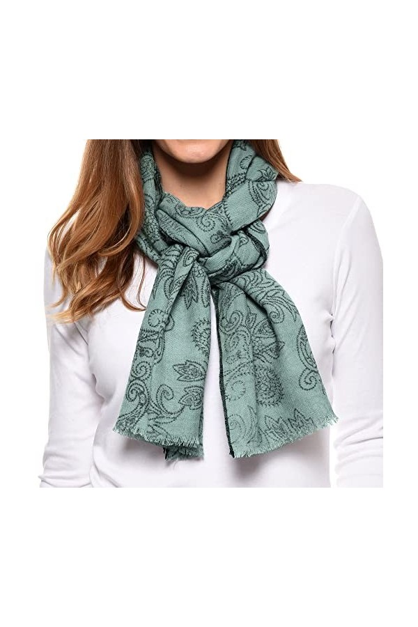LES POULETTES - Echarpe 100% Laine Motifs Cachemire Vert De Gris