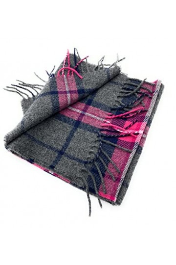 Highland Tweed Écharpe unisexe en pure laine dagneau à carreaux rose et gris – Fabriquée en Écosse, multicolore, 168cm x 28c