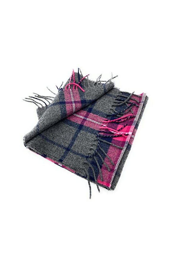 Highland Tweed Écharpe unisexe en pure laine dagneau à carreaux rose et gris – Fabriquée en Écosse, multicolore, 168cm x 28c