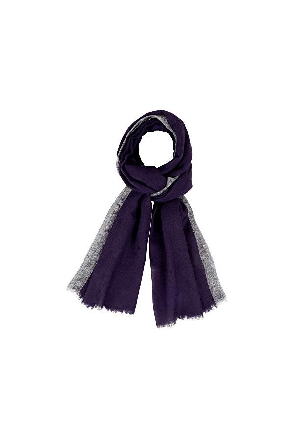 LES POULETTES - Echarpe 100% Laine Bleu Navy Bordure Lurex Argent