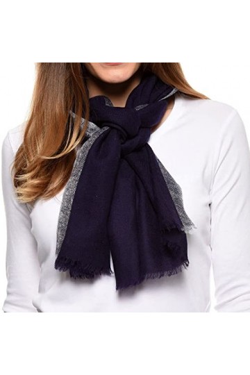 LES POULETTES - Echarpe 100% Laine Bleu Navy Bordure Lurex Argent