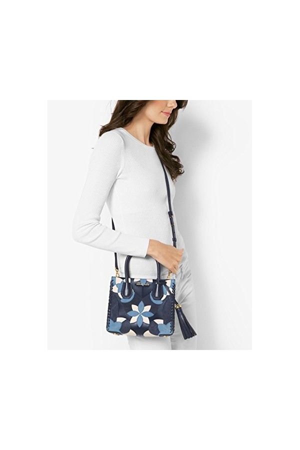 Michael Kors Studio Mercer Sac à bandoulière en cuir Motif floral, Amiral, Medium