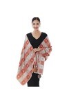RIIQIICHY Écharpe à carreaux pashmina pour femme - Longue et grande écharpe dhiver chaude et épaisse avec pompon en fourrure