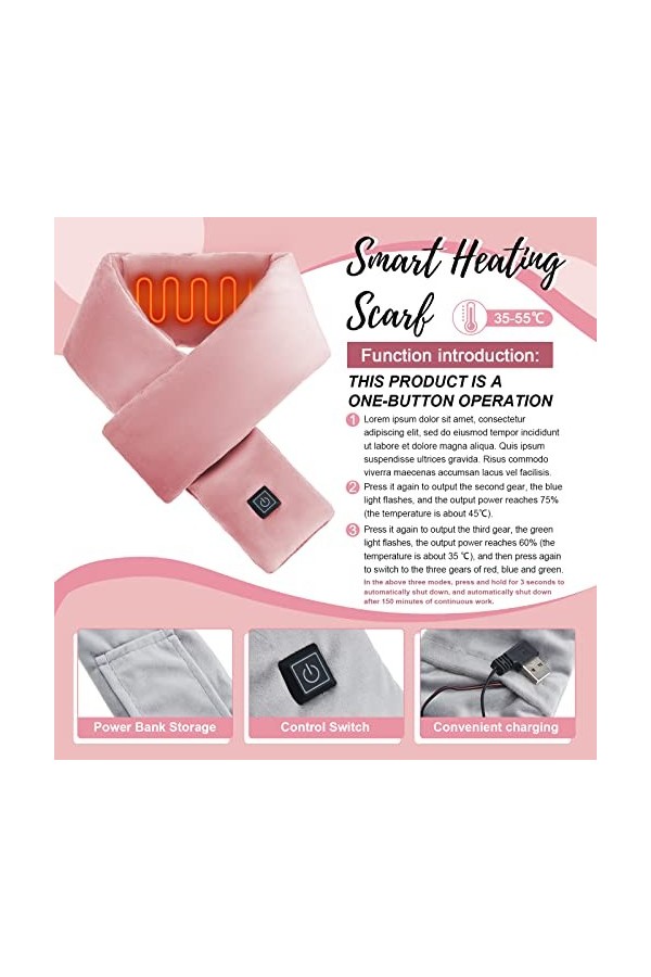 SATINIOR 2 Jeux USB Écharpes de Cou Unisexes USB Écharpe Chauffante Réchauffeur de Cou Électrique à Température Contrôlée Éch