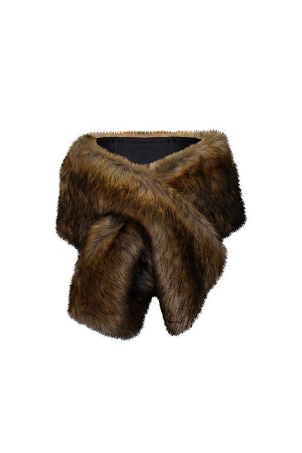 Ro Rox Col Châle Glamour en Fausse Fourrure Clara de Party Années 1920 1950 Marron, L-XL