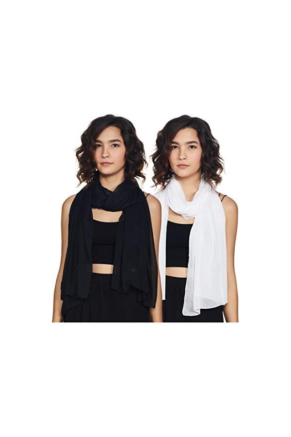 Stylore Écharpe en mousseline de soie légère et douce pour toutes les saisons, 6 pièces : noir, blanc, gris, rouge, jaune, ve