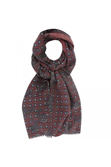 LES POULETTES - Echarpe 100% Laine Rouge Motifs Cachemire et Carrés