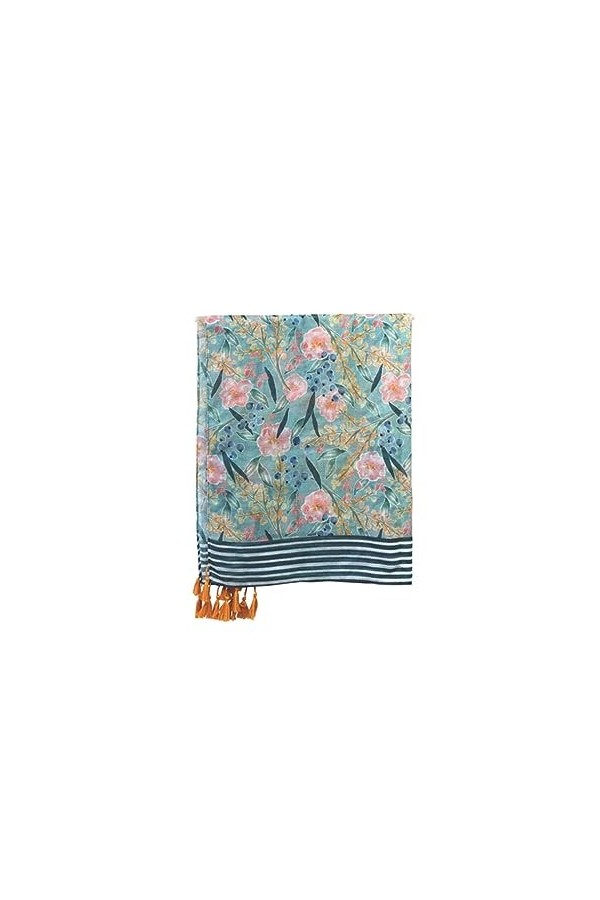House of Disaster Foulard pour femmes Eden Stola Echarpe Elégante Légère avec un motif floral et des pompons Bleus dans un jo