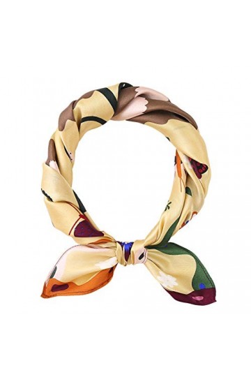 Houlife Écharpe 100 % satin de soie pour femme - Motif floral - Style vintage - 53 x 53 cm - Jaune - S