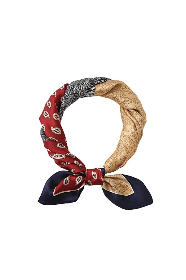 Houlife Écharpe 100 % satin de soie pour femme - Motif floral - Style vintage - 53 x 53 cm - Jaune - S